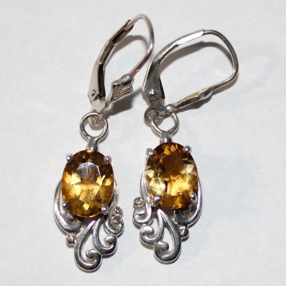 Sterling Silver Citrine Dangle Earrings - Picture 1 of 4